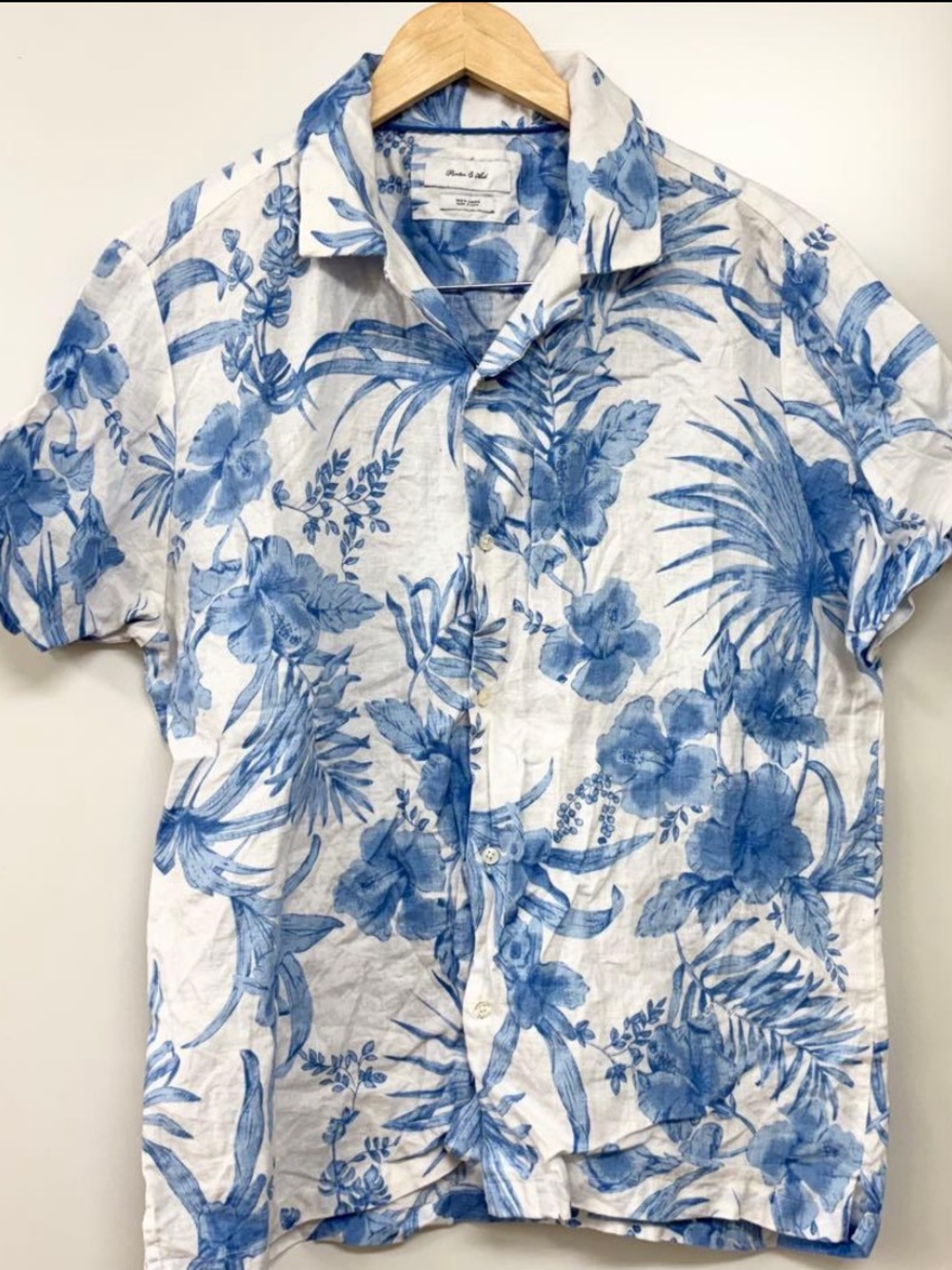Porter & Ash 100% linen Hawaiian floral button down short sleeve shirt sz M